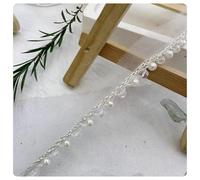 AMateschitz Ruban en dentelle perlée - 4 mm de large - Broderie - Perles - Bordure décorative en dentelle tressée - Bordure décorative pour bricolage, couture, artisanat - Transparent - 1,8 m