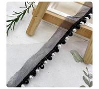 AMateschitz Ruban en dentelle perlée - 4 mm de large - Broderie - Perles - Bordure décorative en dentelle tressée - Bordure décorative pour bricolage, couture, artisanat, noir - 5 yards