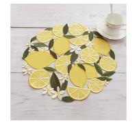 AMateschitz Sets de table ronds avec citron brodés - Dessous de verre au citron - Napperon au crochet - Tapis de table - Dessous de verre pour cuisine, fête, maison, table - Décoration de pot de