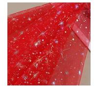 AMateschitz Tissu en maille scintillante avec étoiles, flocons de neige - Tissu transparent brillant - Tulle de Noël - Pour bricolage, mariage, fête, décoration d'intérieur - Rouge - 5 m x 1,5 m