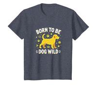 Amateur de Chiots Born to Be Dog Wild Paw Print T-Shirt, Enfant, Bleu Chiné, 2 Ans