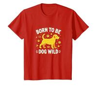 Amateur de Chiots Born to Be Dog Wild Paw Print T-Shirt, Enfant, Rouge, 2 Ans