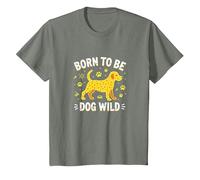 Amateur de Chiots Born to Be Dog Wild Paw Print T-Shirt, Enfant, Vert Kaki chiné, 2 Ans