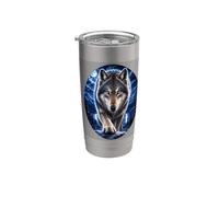 Amateur de loups au clair de lune, Wolf Mountain Wilderness Gobelet isotherme en acier inoxydable double paroi