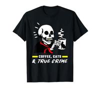 Amateurs de podcasts Coffee Cats & True Crime Funny Skull Cat T-Shirt Graphique avec Valeur