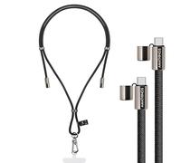AMATHINGS Cordon tour de cou pour téléphone portable USB C vers USB C 2 en 1 de 160 cm en noir et câble de charge rapide USB-C de 60 W réglable, universel - Chaîne à bandoulière | Sangle de téléphone