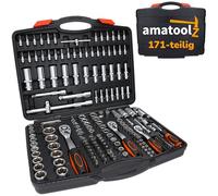 AmatoolZ Mallette à Cliquet 171 Pièces, Jeu de Clés à Douille 1/2" 1/4" 3/8 | Coffret complet en acier chrome vanadium avec embouts de tournevis, cardans et rallonges pour travaux mécaniques précis.