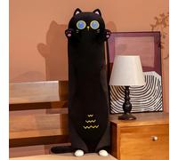 AMATOPDECO Oreiller en peluche long en forme de chat mignon, gros chat en peluche câlin pour filles et femmes (noir, 90 cm)