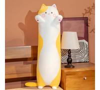 AMATOPDECO Oreillers en peluche long en forme de chat mignon, gros chat en peluche, oreiller câlin en peluche pour filles et femmes (jaune, 70 cm)