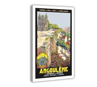 AMATWI Angoulême Sa Cathédrale Et Ses Remparts, France Poster de voyage vintage sur toile Décoration de chambre à coucher Paysage sportif Décoration de chambre à coucher, bureau, Cadeau, 50 x 75 cm