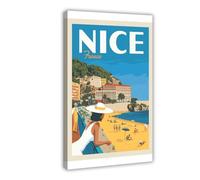 AMATWI Poster de voyage vintage France Nice sur toile - Décoration de chambre à coucher - Paysage sportif - Décoration de bureau - Cadre cadeau - 20 x 30 cm
