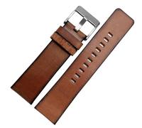 AMAUPCKCA Bracelet de montre rétro en cuir for Diesel DZ4343 DZ4323 DZ7406, bracelet vintage en cuir italien, 22 mm, 24 mm, 26 mm et 28 mm, for homme(Brown silver clasp,24mm)