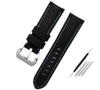 AMAUPCKCA Bracelet de montre sport en cuir noir et bleu for Panerai PAM441/01661 (22 mm, 24 mm, 26 mm) - Accessoires - Bracelets(Black blue silver,24mm)