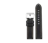 AMAUPCKCA Bracelet en cuir de vachette pleine fleur, fabriqué à la main, disponible en 20, 22, 23, 24 et 26 mm. Cuir italien épais de haute qualité, sans jointure sandwich.(Brack Silver buckle,21mm)