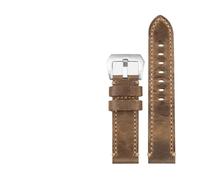 AMAUPCKCA Bracelet en cuir de vachette pleine fleur, fabriqué à la main, disponible en 20, 22, 23, 24 et 26 mm. Cuir italien épais de haute qualité, sans jointure sandwich.(Brown Silver buckle,26mm)