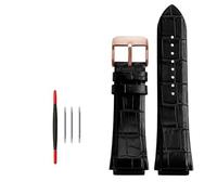 AMAUPCKCA Bracelet en cuir de vachette véritable for montre Guess W0247G3 W0040G7/0040G3, bracelet à embouts corne, 22 mm, coloris bleu, noir et marron(Black rose gold)