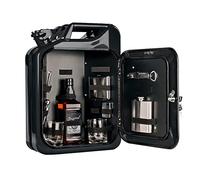 AMAVEL Bidon à essence noir de 20 l, avec kit d'accessoires de 8 pièces, armoire de bar avec 2 verres et porte-bouteilles, mini bar
