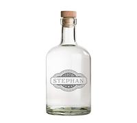 AMAVEL Bouteille en Verre avec Bouchon Hermétique pour Gin, Whisky, Rhum et Cognac, Gravure Personnalisée avec Banderole, Prénom et Date, 700 ML