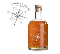 AMAVEL Bouteille en Verre pour Alcools Spiritueux et Liqueurs avec Gravure Personnalisée, Rose des Vents Nom et Date, Bouchon Hermétique, 700 ML