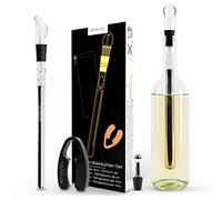 AMAVEL Ensemble refroidisseur à vin, baguette à vin avec accessoires de vin, baguette de refroidisseur à vin, glacière à vin en acier inoxydable, refroidisseur à bouteille, kit de vin avec bâton de refroidissement, bec verseur, aérateur de vin, coupe-film et bouchon à vin