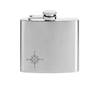 AMAVEL Flasque pour Alcool en Acier Inoxydable avec Gravure Personnalisée, Rose des Vents et Initialie, 150 ML