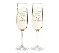 AMAVEL Set de 2 Flûtes à Champagne avec Cœur, pour Le Mariage, Personnalisées avec 2 Prénoms et 1 Date, Volume 0,2 L