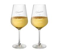AMAVEL Set de 2 Verres à Vin Blanc et Rouge Personnalisés avec Noms et Date, Cœurs Mariage, Volume 500 ML