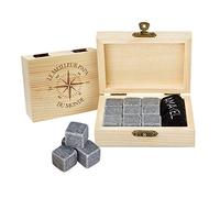 AMAVEL Set de 9 Pierres à Whisky en Granite avec Boîte en Bois Gravée, Meilleur Papa et Rose des Vents, Accessoire de Dégustation