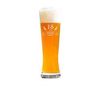 AMAVEL Verre à Bière Blanche avec Gravure Personnalisée, Joyeux Anniversaire 18 Ans, Prénom, env. 0,5 L