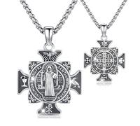 Amavive Collier en argent sterling 925 avec pendentif St Christophe pour homme et femme - Médailles de l'archange Michael St Benoît - Amulette religieuse - Bijoux catholiques, one size, Argent