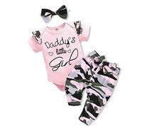 AMAWMW Ensemble de vêtements pour bébé fille avec barboteuse à volants et pantalon camouflage pour nouveau-né fille, B Rose 1, 3-6 mois