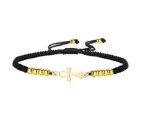 Amaxer Ankh Bracelet en corde tressée pour femme en acier inoxydable égyptien antique, symbole hiéroglyphique, clé de vie, bijou réglable tressé à breloques (Or noir)