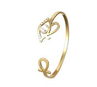 Amaxer Ankh Bracelet jonc ouvert en forme de croix avec œil d'Horus pour femme en acier inoxydable et cristal CZ Symbole hiéroglyphique de l'Égypte antique Protection e vie Bracelet réglable, One