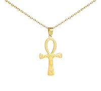 Amaxer Ankh - Collier avec pendentif en forme de croix pour femme, symbole hiéroglyphique égyptien ancien, clé de la vie, L60, Acier inoxydable, Pas de gemme