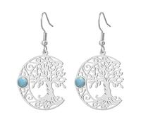 Amaxer Boucles d'oreilles pendantes en forme de croissant de lune et arbre de vie pour femme en acier inoxydable avec croissant de lune celtique et nœud celtique (Argent)