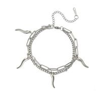 Amaxer Bracelet Corne Italienne pour Femme Cornicello Amulette Porte-Bonheur Protection Bijoux Lien Cubain Trombone Bracelet Chaîne Bracelet Double Couche Réglable Bracelet, 22 centimeters, Acier