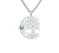 Amaxer Collier avec pendentif arbre de vie celtique croissant de lune et nœud celtique arbre de vie (Argenté.)