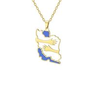 Amaxer Collier avec pendentif carte de l'Iran pour femme réglable en acier inoxydable avec mains en émail, L50, Acier inoxydable, Pas de pierre précieuse