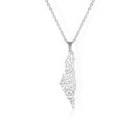 Amaxer Collier avec pendentif carte du Liban Israël Palestine - Pour homme - En acier inoxydable