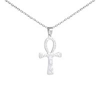 Amaxer Collier avec Pendentif Croix Ankh pour Femme Symbole Hiéroglyphique Égyptien Antique Clé de Vie Bijoux Charme Pendentif Collier, L60, Acier inoxydable, Pas de gemme