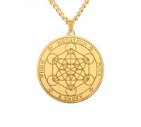Amaxer Collier avec pendentif cube de Metatron pour homme - Style vintage - Géométrie sacrée - Archange - Protection du métatron - Robuste - Médaillon (doré)