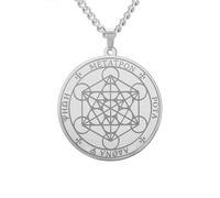 Amaxer Collier avec pendentif cube de Metatron pour homme - Style vintage - Géométrie sacrée - Archange - Protection du métatron - Robuste - Médaillon (Argenté.)