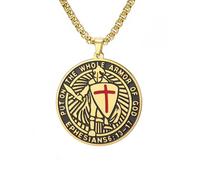 Amaxer Collier avec pendentif en forme de croix de l'armure entière de Dieu pour homme Éphésiens 6:16-17 Chevaliers Templiers croisés amulette religieuse en acier inoxydable Boîte à bijoux Collier