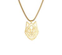 Amaxer Collier avec pendentif en forme de tête de loup géométrique creux pour amoureux des animaux, chaîne vénitienne de 58 cm (or)