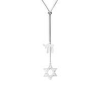 Amaxer Collier avec pendentif en forme d'étoile de David et lettre Chai hébraïque juive, Collier ras du cou à longue chaîne Y en forme de hexagramme, symbole religieux du judaïsme, pour femmes (Argent