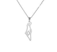 Amaxer Collier avec pendentif étoile de David Israël et carte de la Palestine en acier inoxydable pour homme et femme, L50, Acier inoxydable