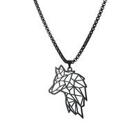 Amaxer Collier avec pendentif géométrique creux en acier inoxydable pour amoureux des animaux, motif loup, tigre, lion, renard, ours, unisexe, chaîne vénitienne de 58,4 cm, 50cm, Métal