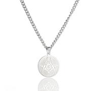 Amaxer Collier avec pendentif symbole maçonnique franc-maçon pour homme - Médaillon de la société secrète - Carré et boussole - Symbole maçonnique - Collier à breloques en acier inoxydable (Argenté.)