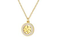 Amaxer Collier avec pendentif trèfle à quatre feuilles porte-bonheur pour la Saint-Patrick irlandais avec strass et cristaux pour femme, L50, Acier inoxydable, Pas de gemme
