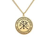 Amaxer Collier Chi Rho pour homme - Symbole grec orthodoxe Alpha Omega - Médaillon rond en acier inoxydable (doré)